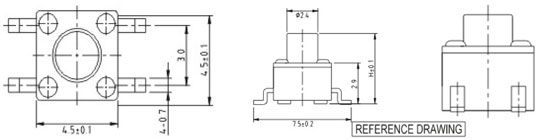 4.5*4.5MM轻触开关RTS(M)(A)-4/R0088结构图